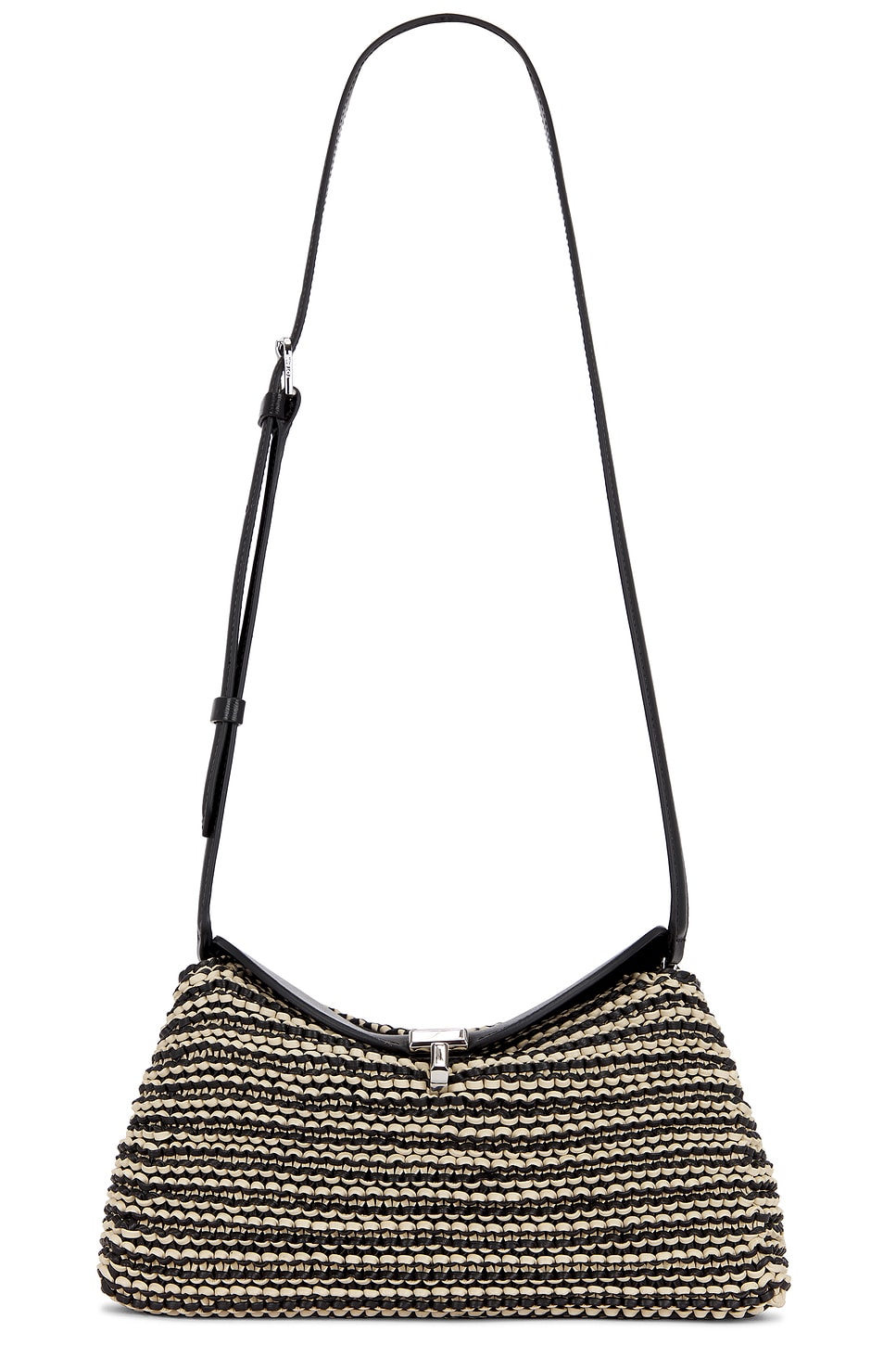 T-Lock Woven Leather Clutch in Cream,Black