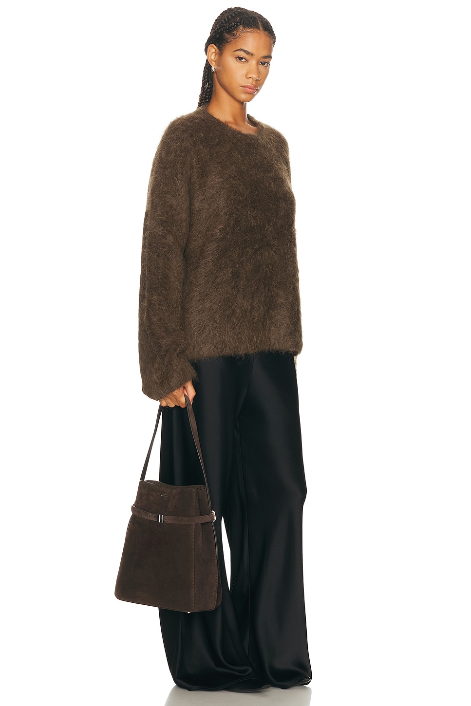Totême Suede Belted Bucket Bag In Brown