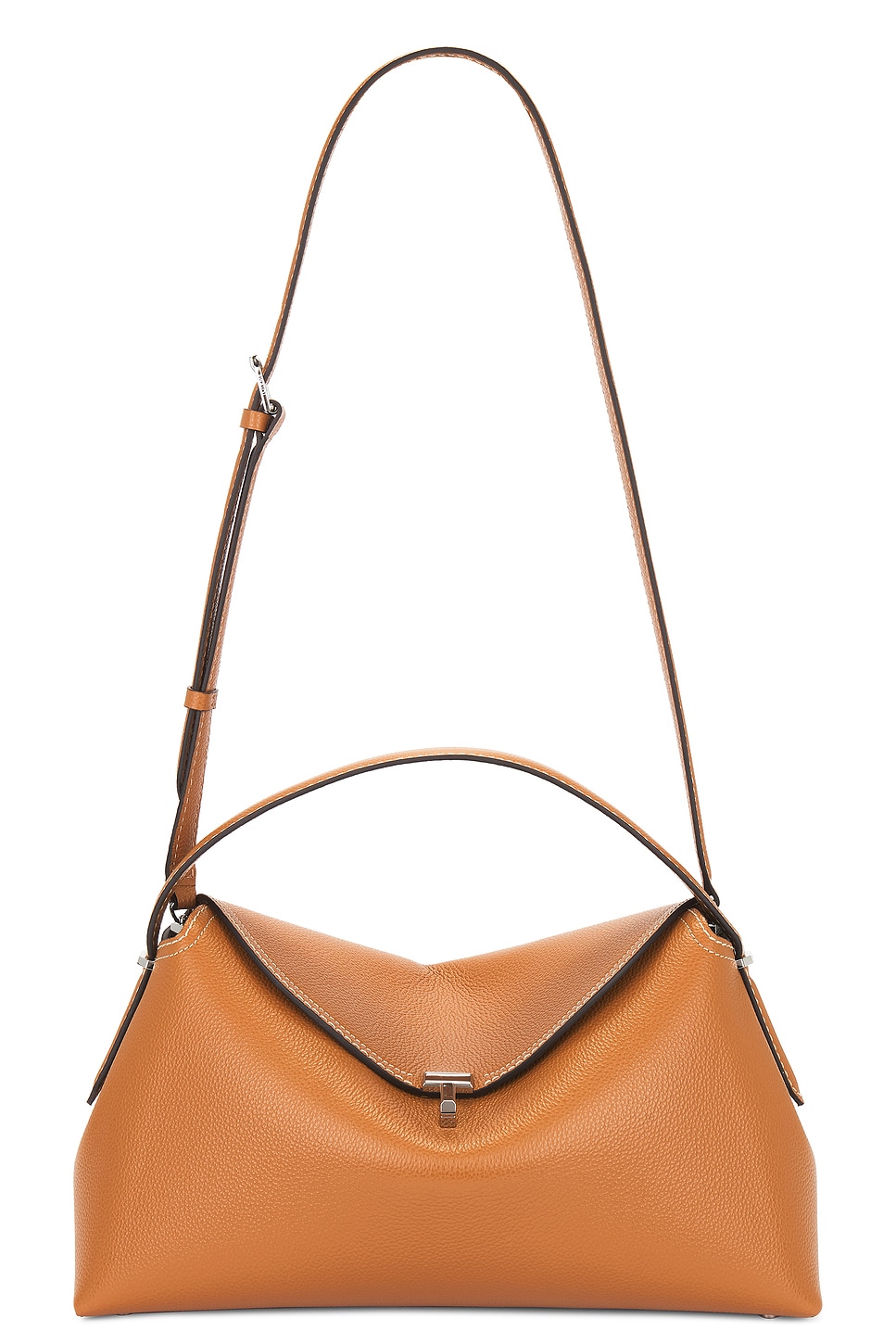 T Lock Top Handle Bag in Brown