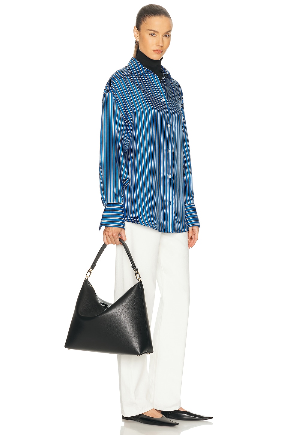 Totême Suede Leather Shoulder Bag With Detachable Handle In Black