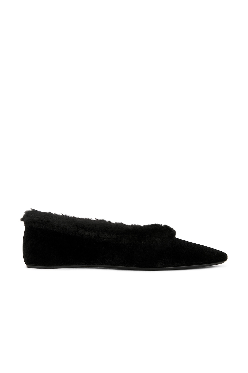 Shearling Edge Velvet Ballerina Flat in Black