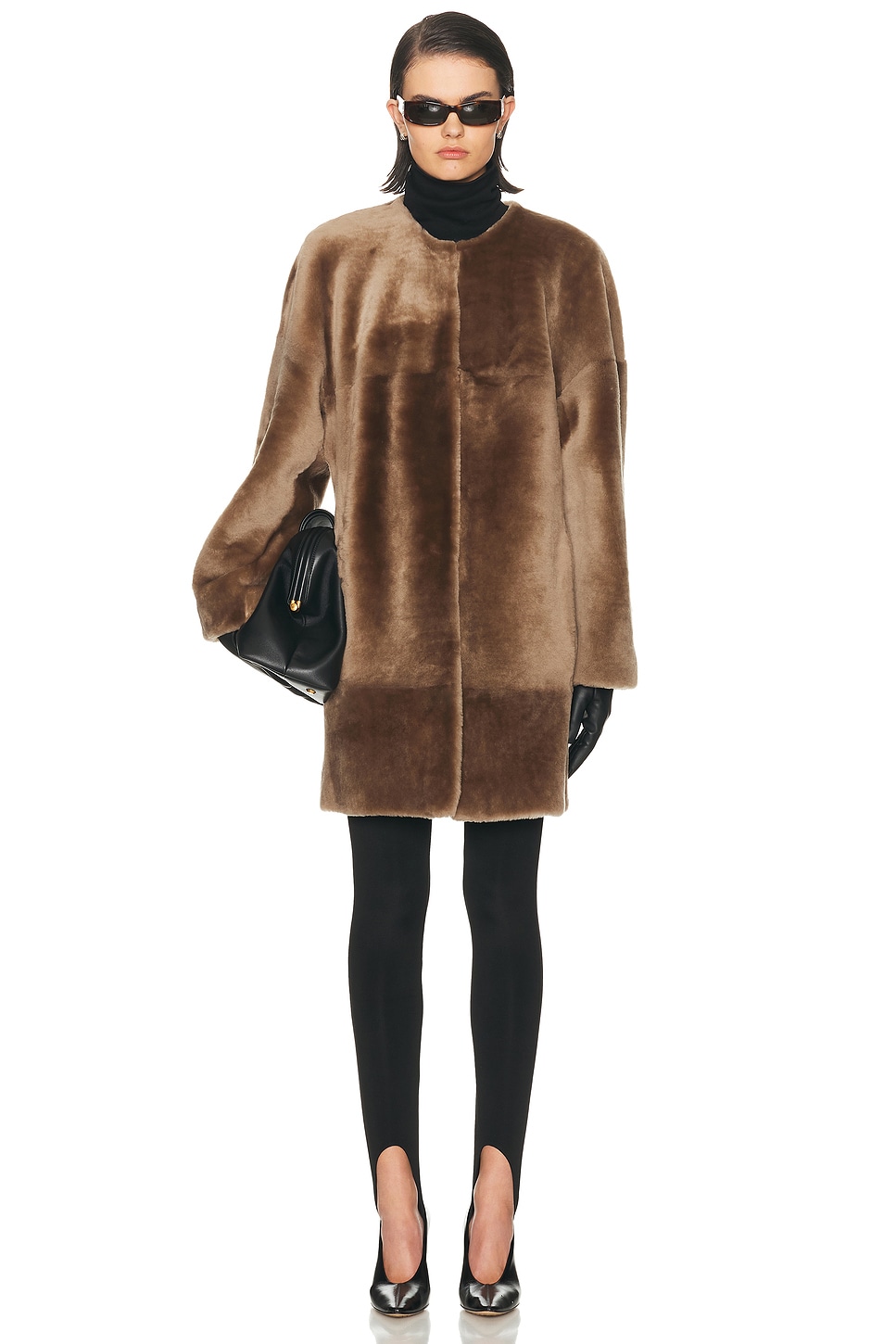Image 1 of TOVE Roisin Shearling Coat in Taupe