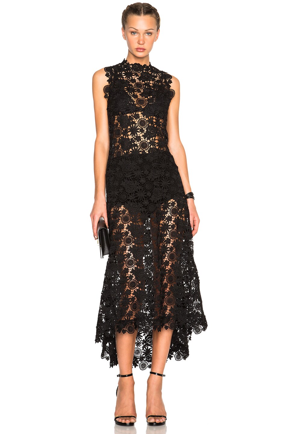 Image 1 of ThePerfext Skylar Crochet Lace Long Dress in Black