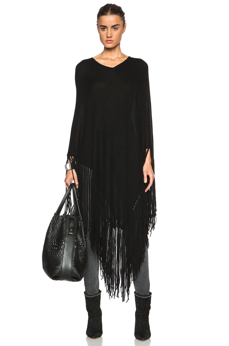 Image 1 of ThePerfext Joan Cashmere Sweater Cape in Black