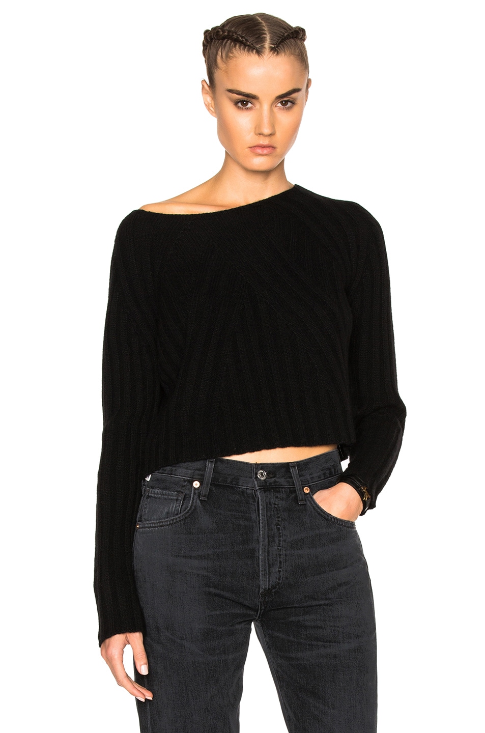 Image 1 of ThePerfext Casey Cropped Long Sleeve Sweater in Black