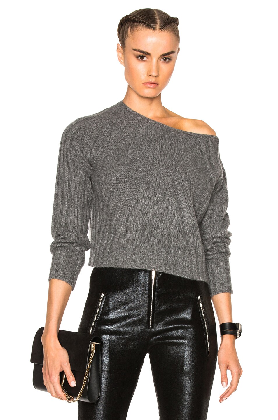 Image 1 of ThePerfext Casey Cropped Long Sleeve Sweater in Thunder
