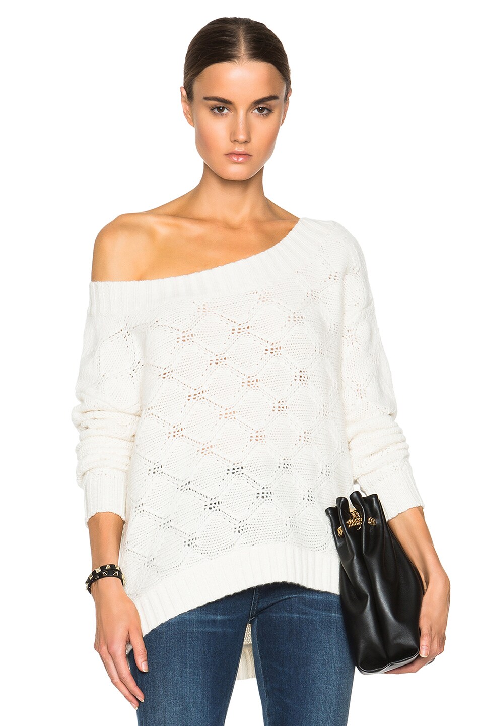 Image 1 of ThePerfext Flatbush Open Shoulder Sweater in Almond