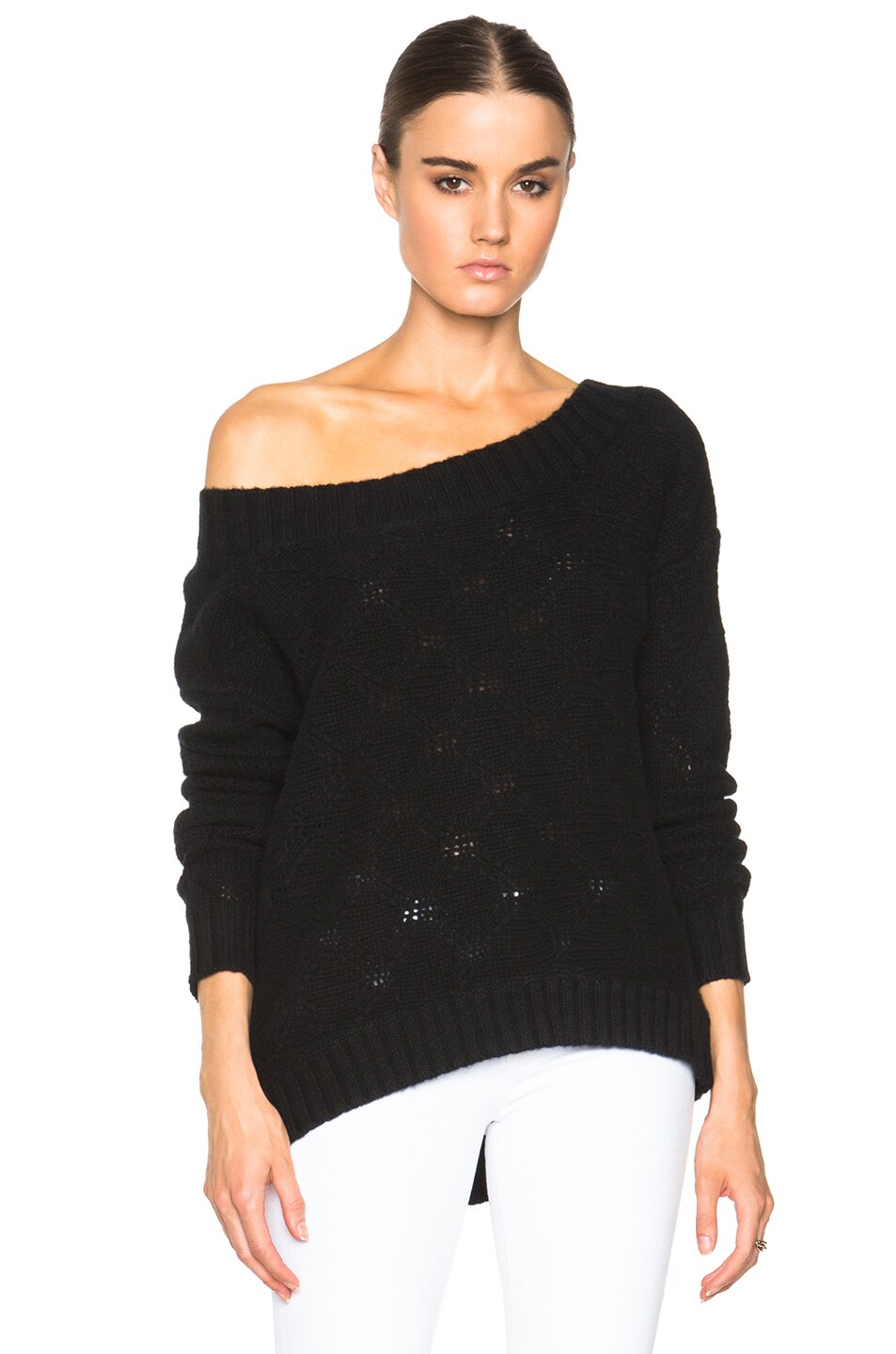 Image 1 of ThePerfext Flatbush Open Shoulder Sweater in Black