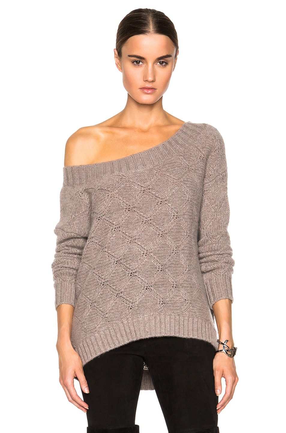 Image 1 of ThePerfext Flatbush Open Shoulder Sweater in Latte