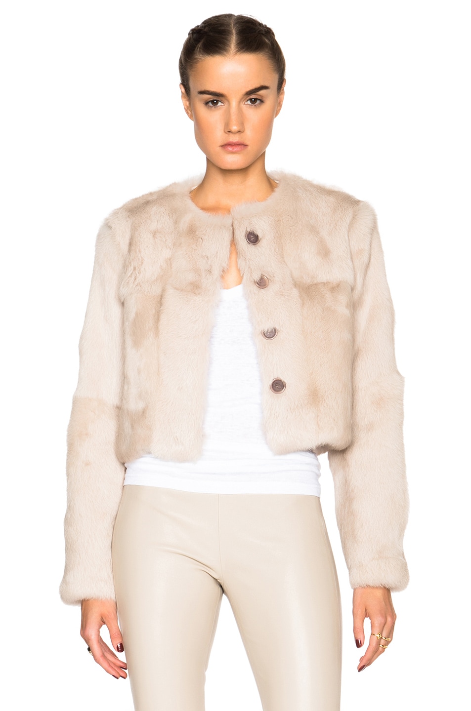 Image 1 of ThePerfext Nikki Long Sleeve Rabbit Fur Coat in Beige