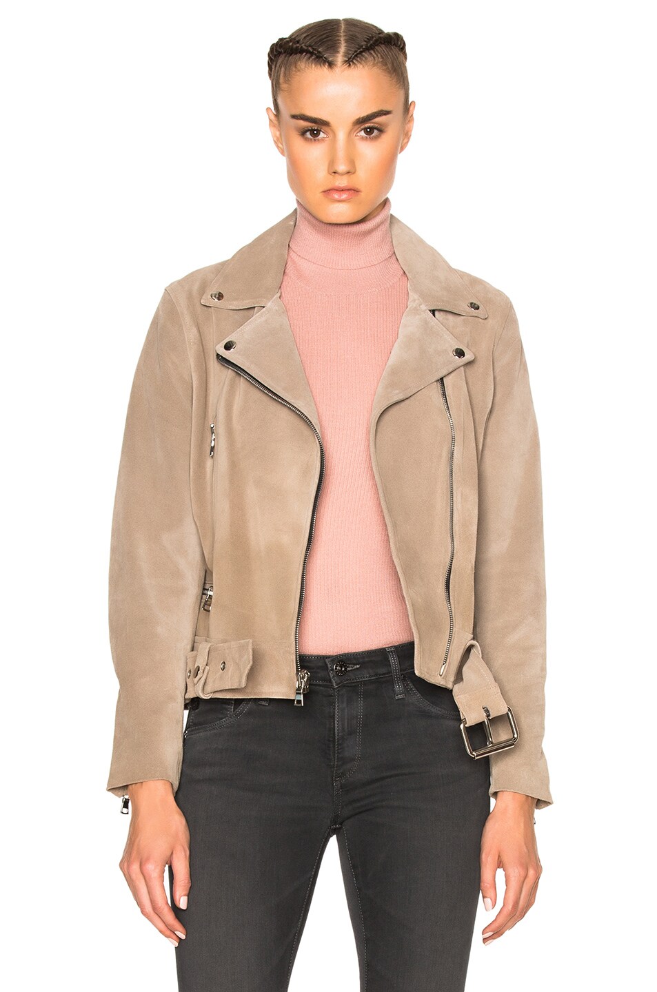 Image 1 of ThePerfext London Belted Suede Moto Jacket in Taupe