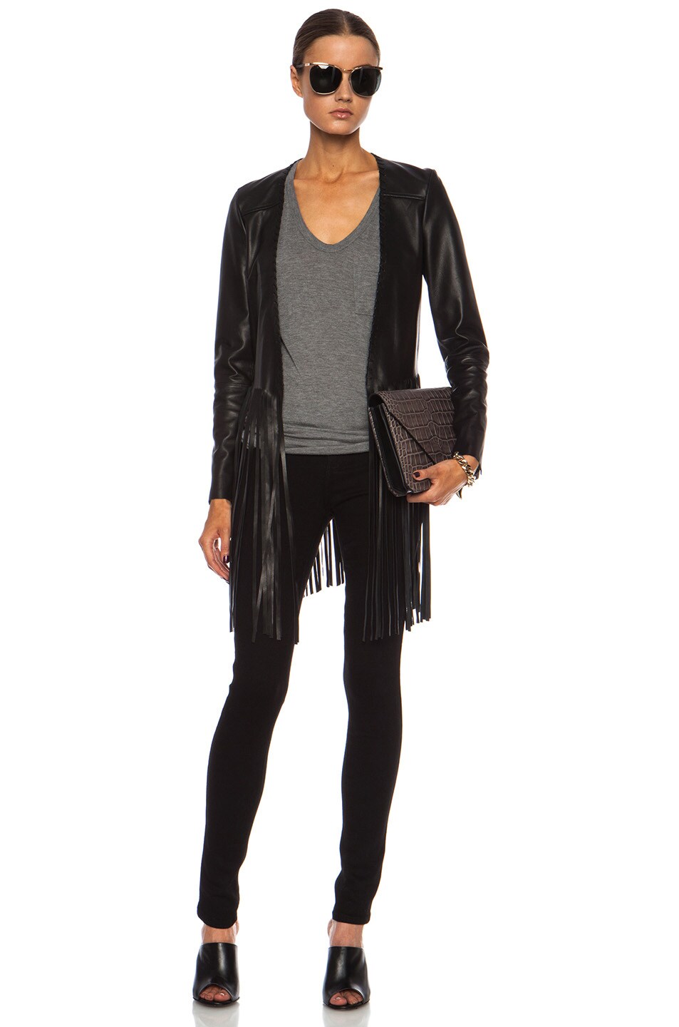 Image 1 of ThePerfext Christy Fringe Leather Jacket in Black