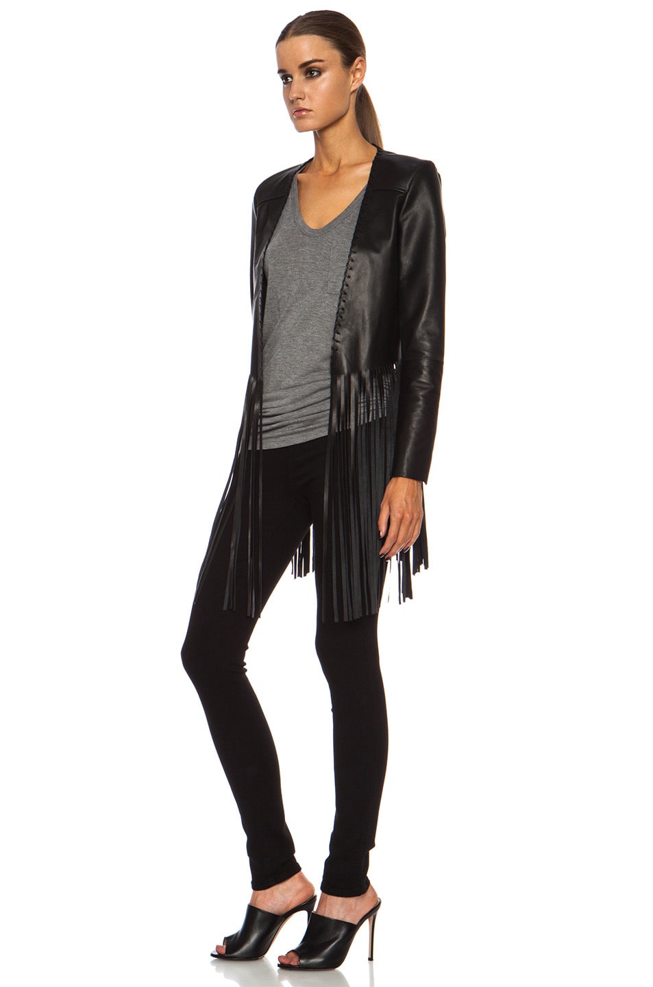 ThePerfext Christy Fringe Leather Jacket in Black FWRD