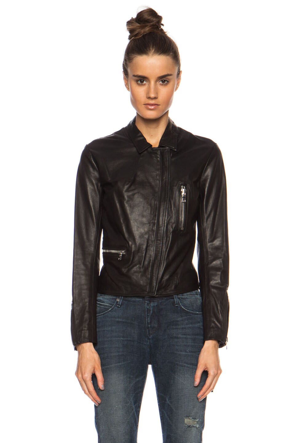 ThePerfext Gina Fringe Leather Moto Jacket in Black | FWRD