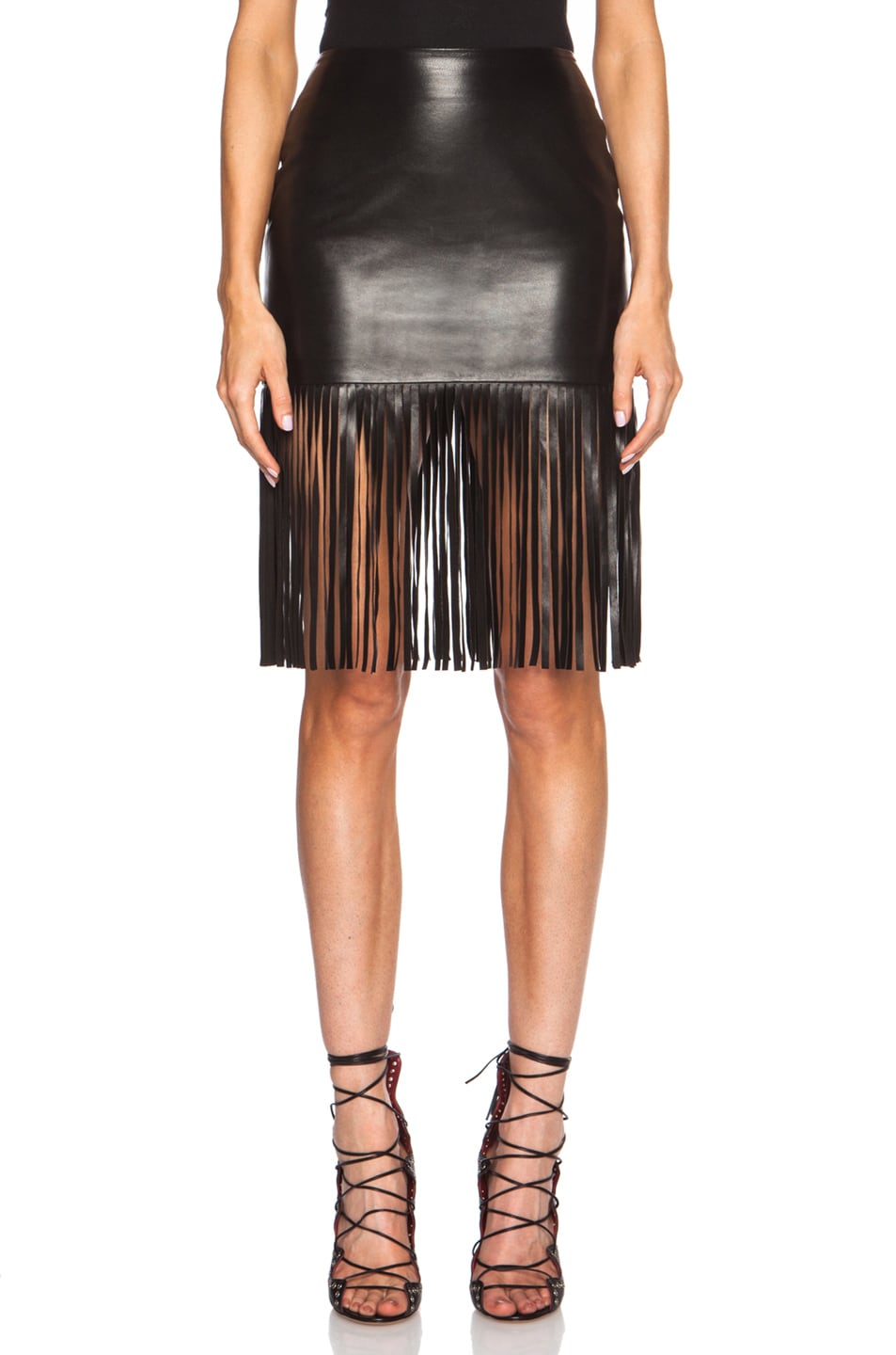 Image 1 of ThePerfext Mimi Fringe Leather Skirt in Black