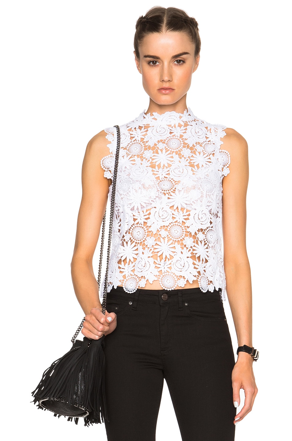 Image 1 of ThePerfext Sabrina Crochet Lace Sleeveless Top in White