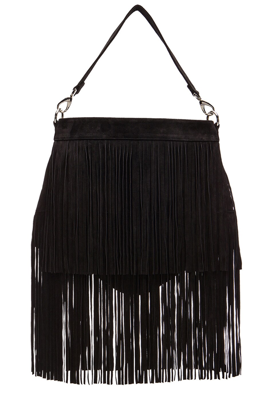 Image 1 of ThePerfext Chelsea Double Fringe Suede Bag in Black