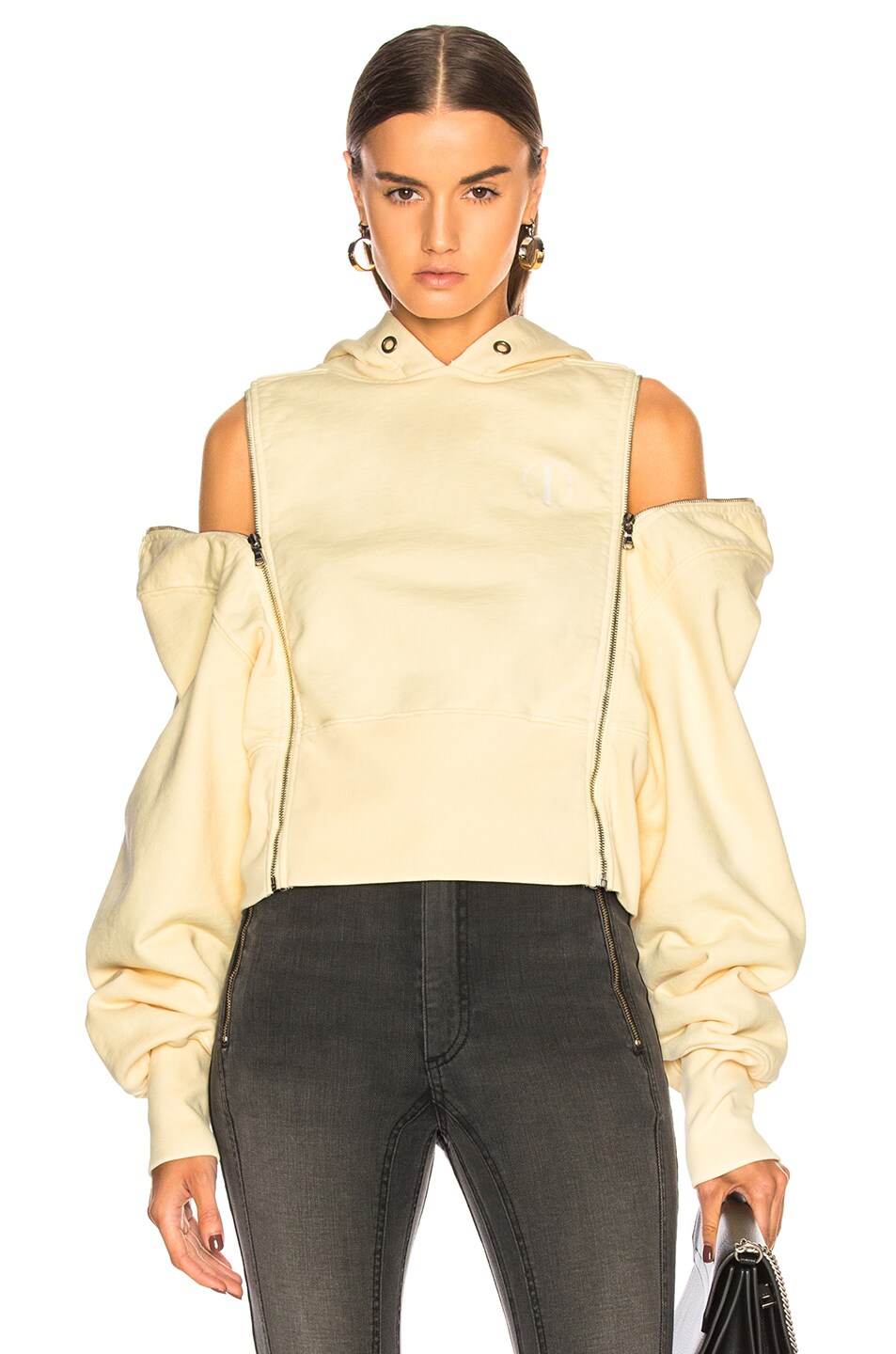 Image 1 of TRE by Natalie Ratabesi Zip Off Sleeve Hoodie in Faded Yellow