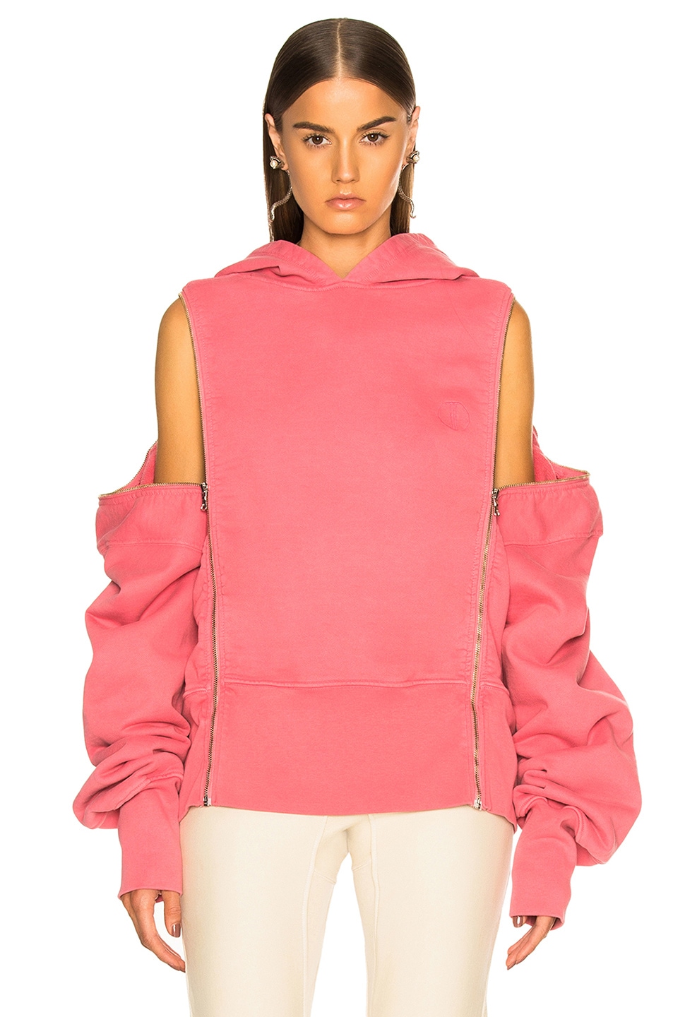 Image 1 of TRE by Natalie Ratabesi Longline Zip Off Sleeve Hoodie in Pink Candy