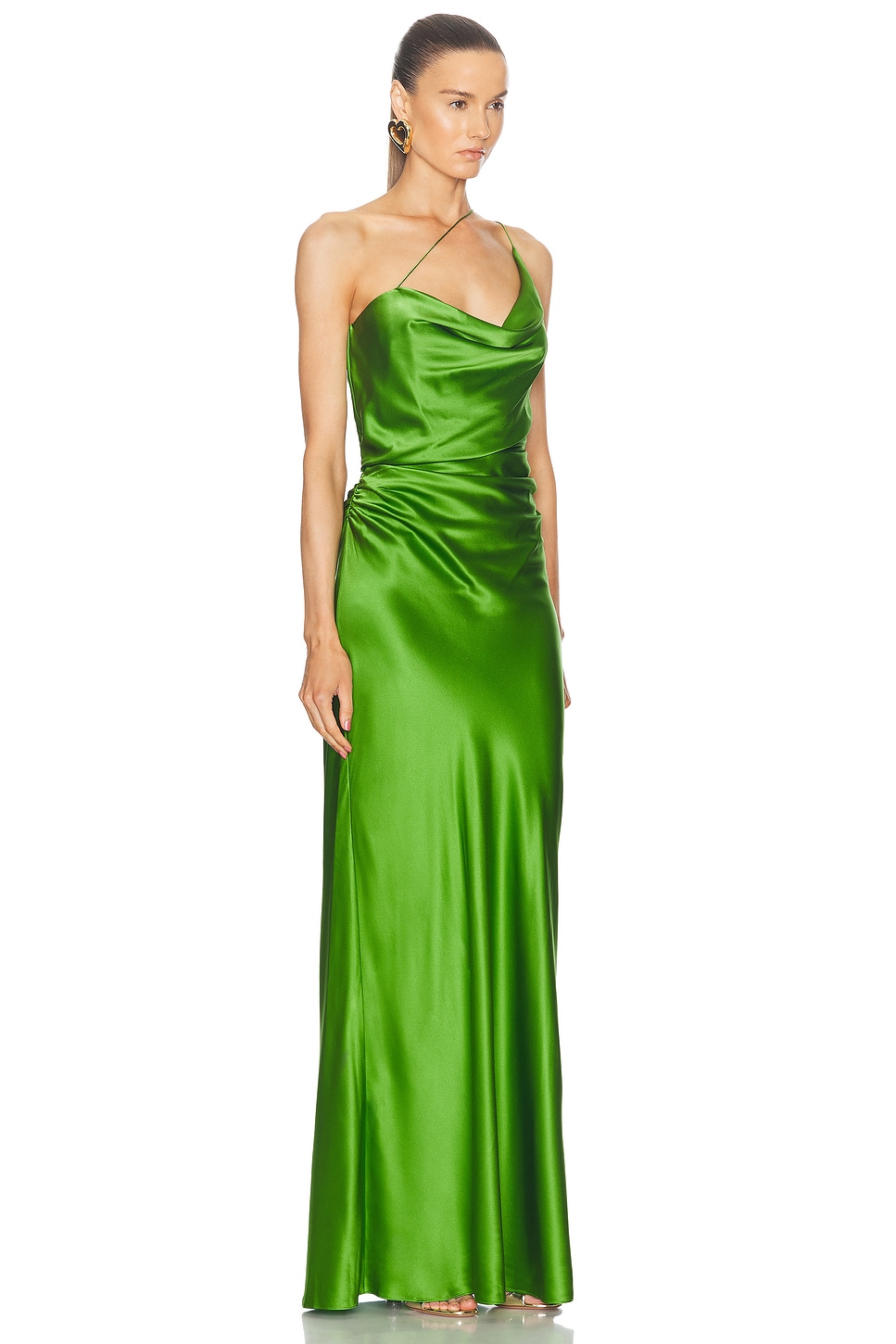 Shop The Sei One Shoulder Cowl Gown In Leaf