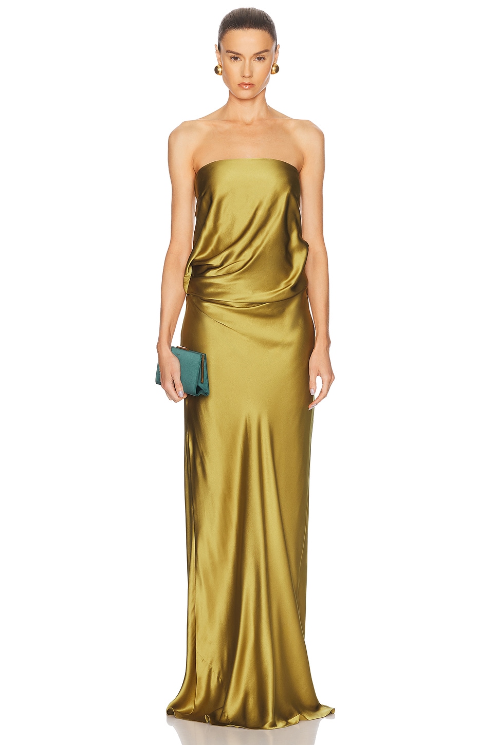 Draped Strapless Gown in Olive