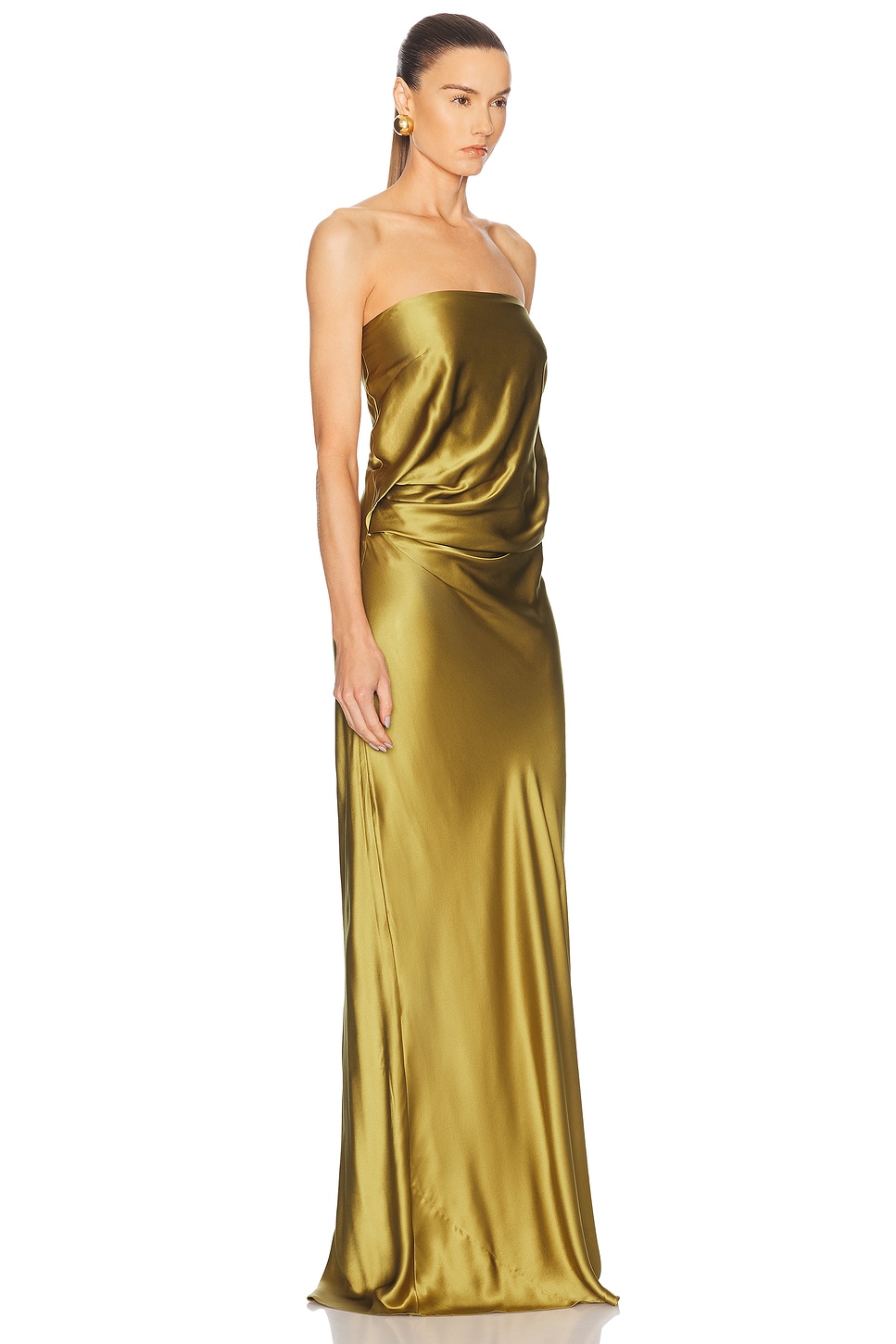 Draped Strapless Gown in Olive