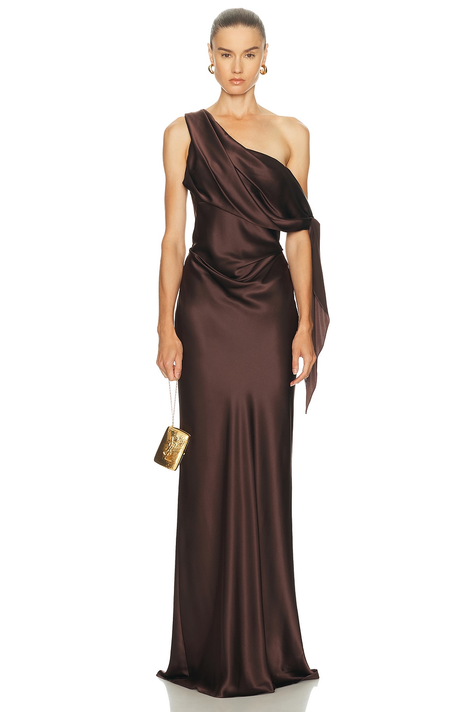 Image 1 of The Sei Asymmetrical Drape Gown With Tie in Cocoa
