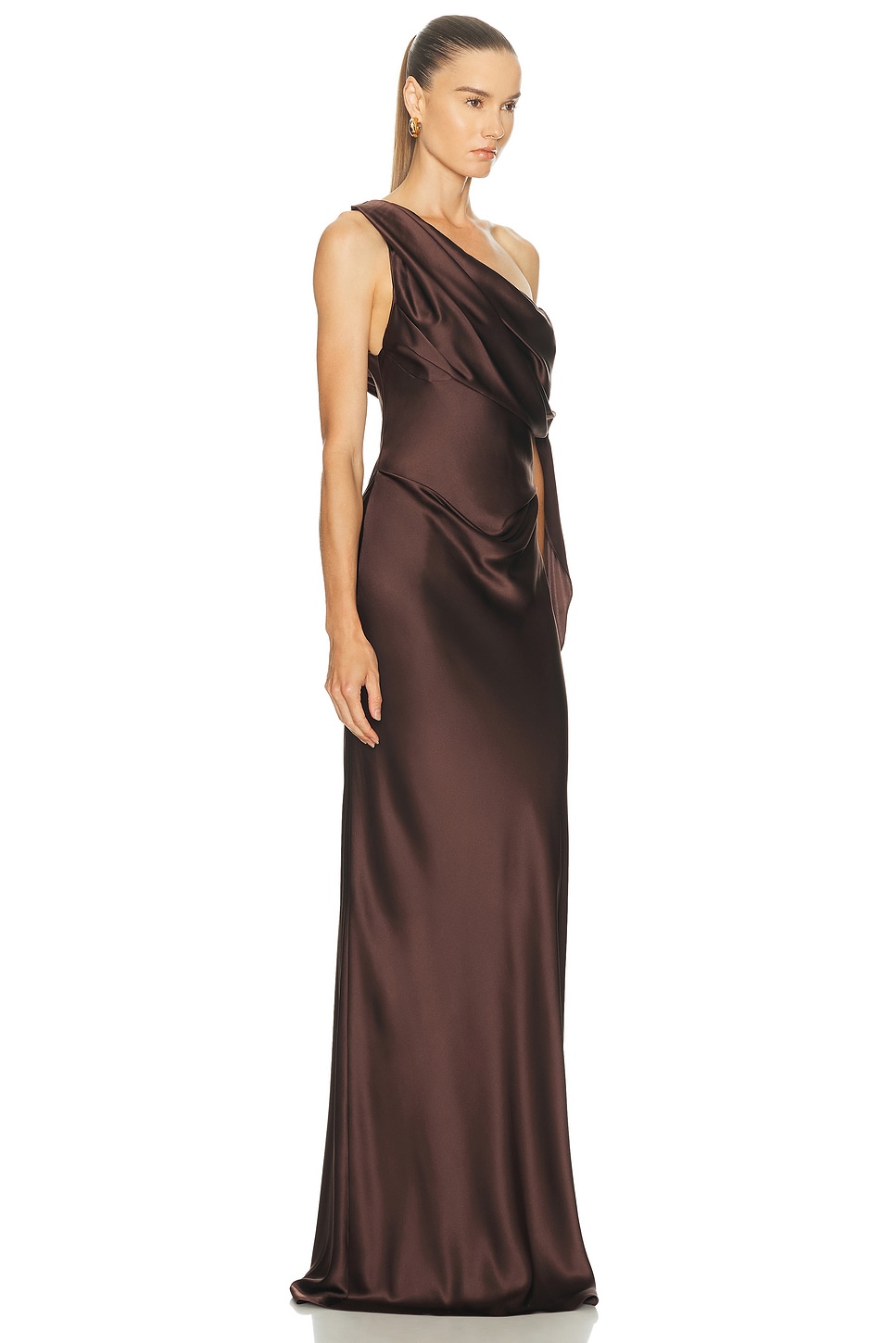 The Sei Asymmetrical Drape Gown With Tie In Brown