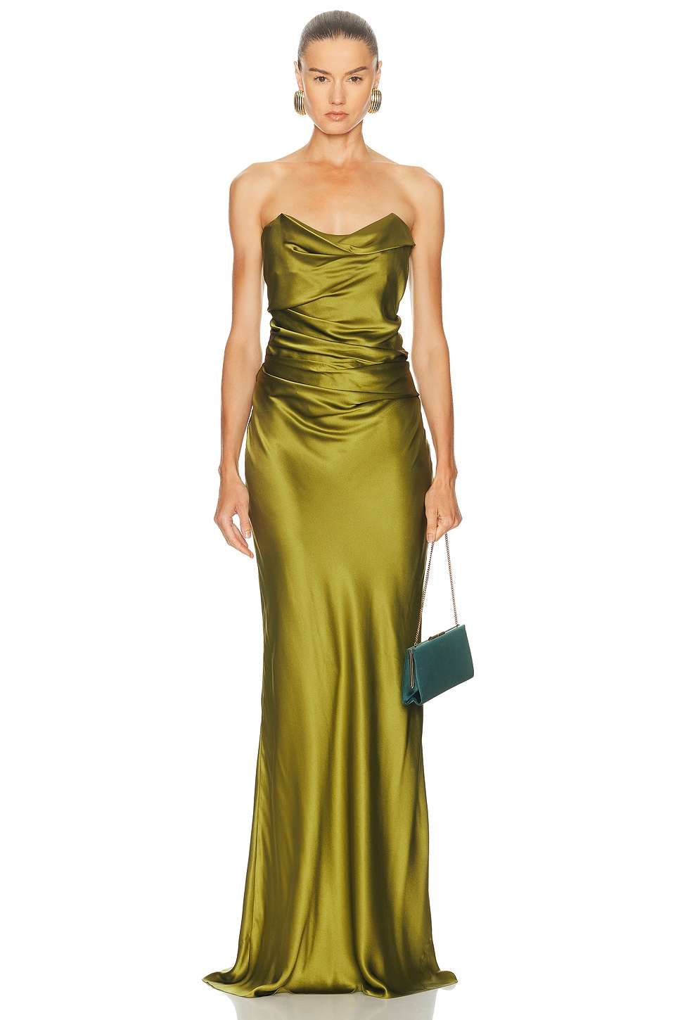 Image 1 of The Sei Cowl Bustier Gown in Moss