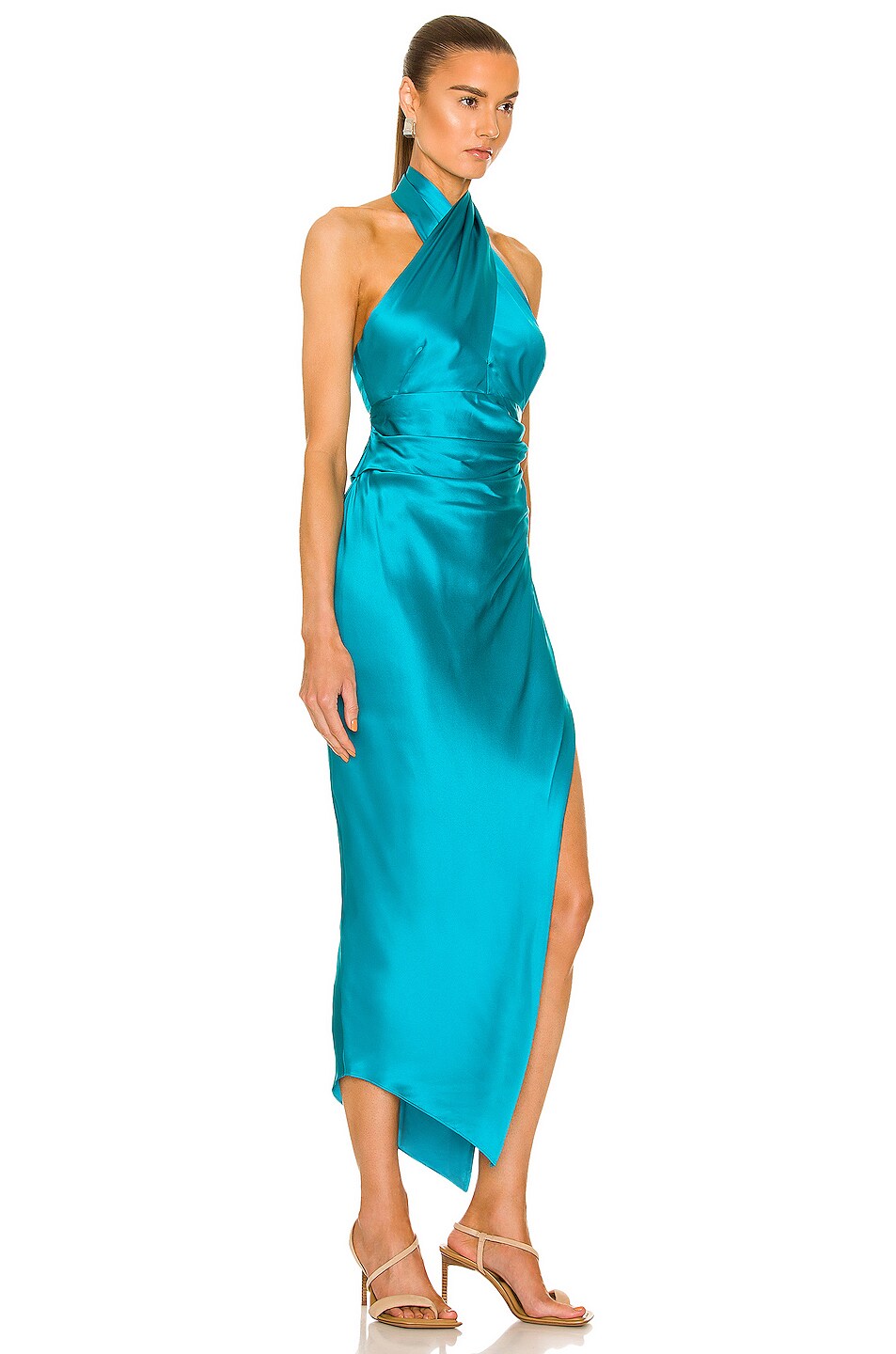 The Sei for FWRD Cross Wrap Halter Dress in Aqua FWRD
