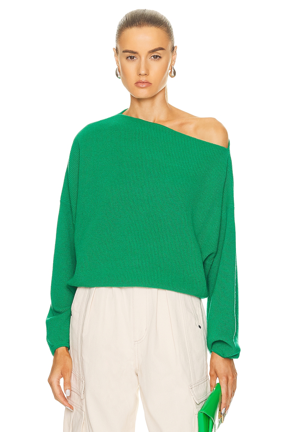 Image 1 of The Sei Off Shoulder Sweater With Ties in Emerald