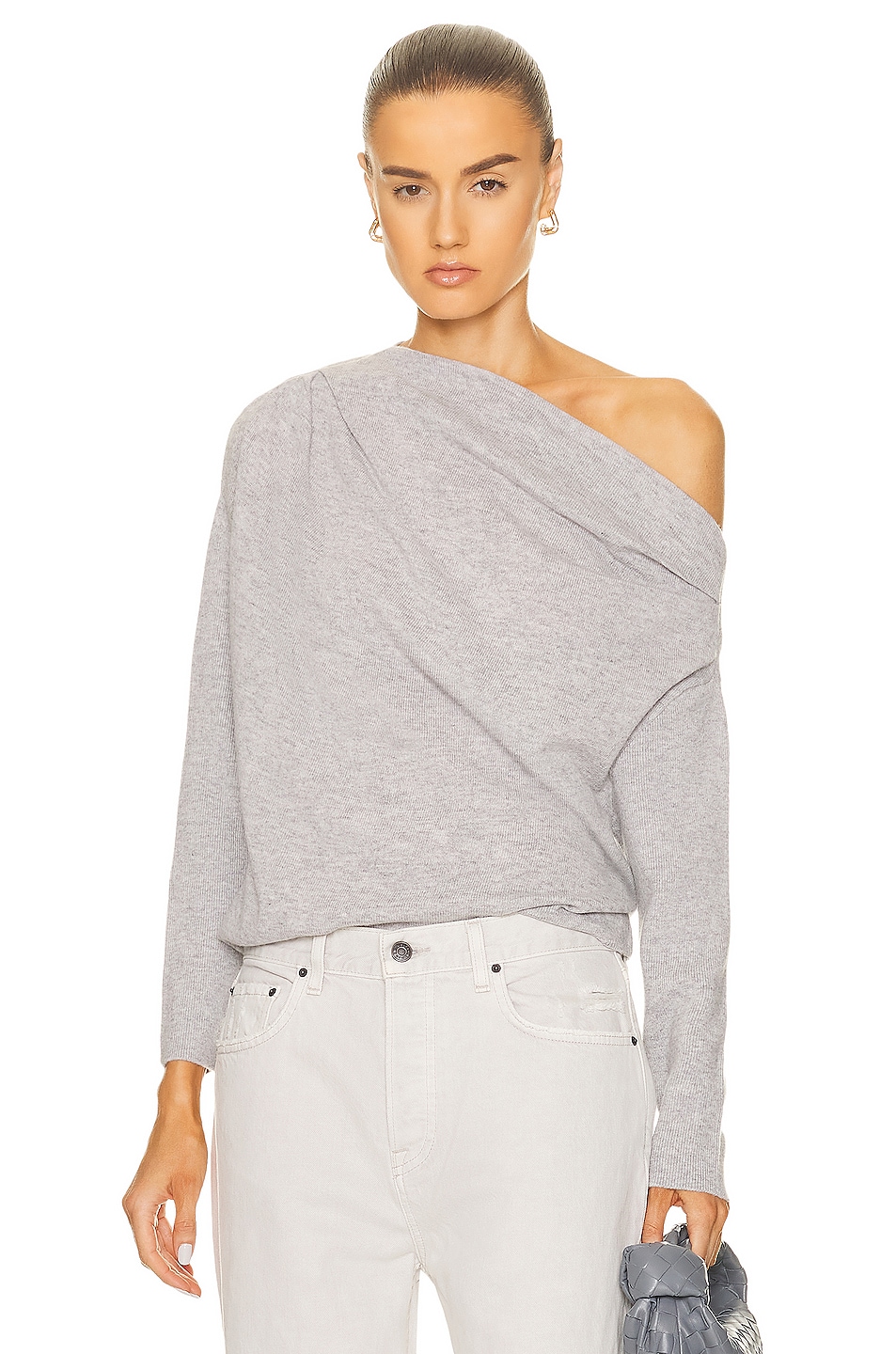 Image 1 of The Sei Long Sleeve Asymmetric Drape Sweater in Platinum