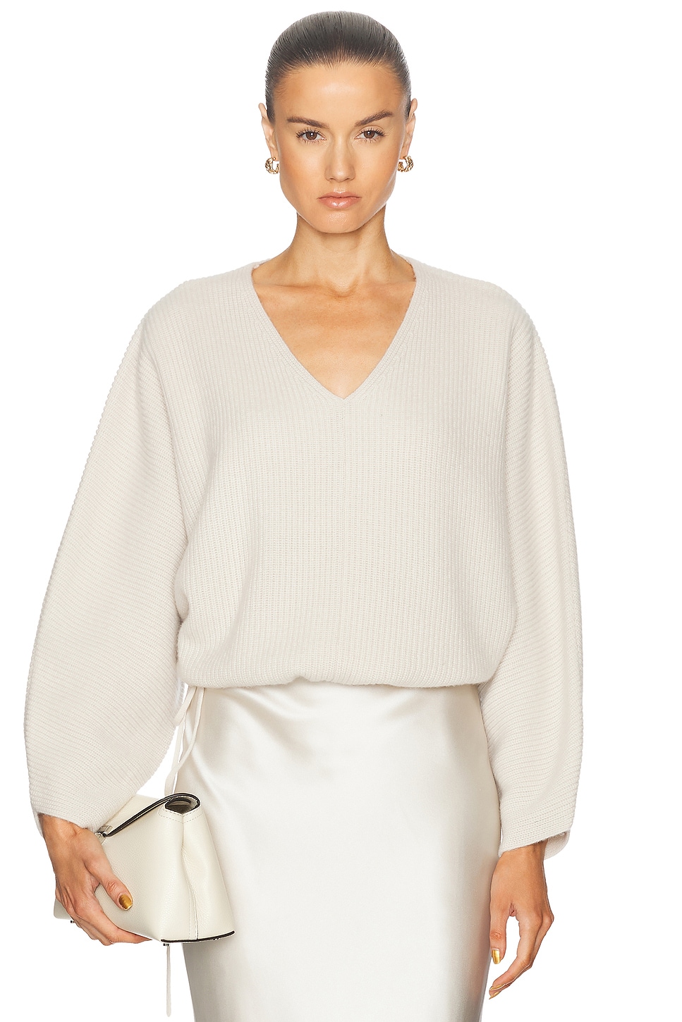 Image 1 of The Sei Oversized V Neck Sweater in Oyster