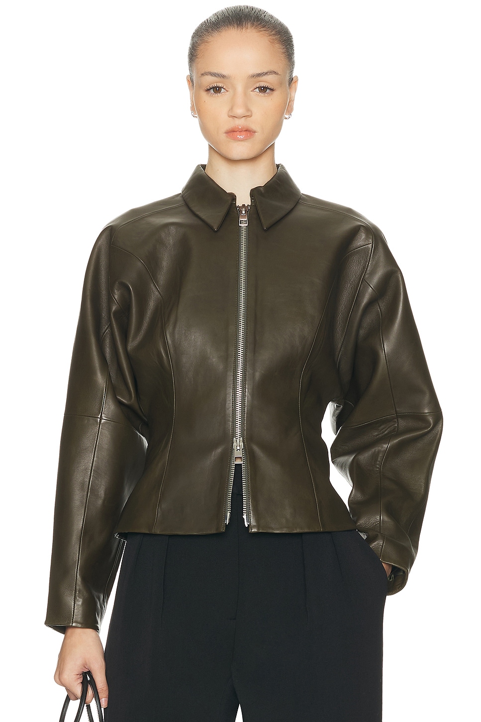 The Sei Fitted Leather Jacket In Green