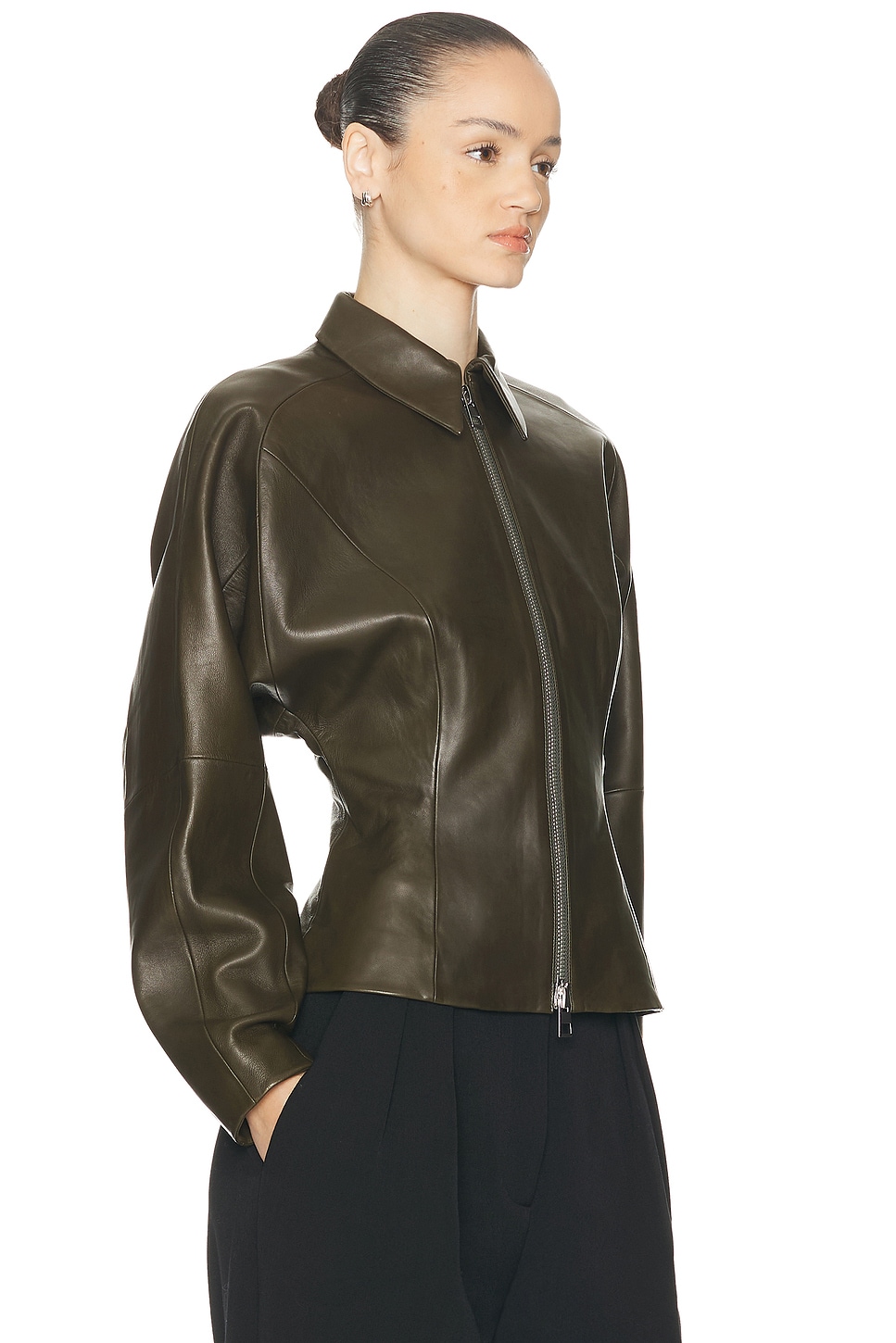 The Sei Fitted Leather Jacket In Green