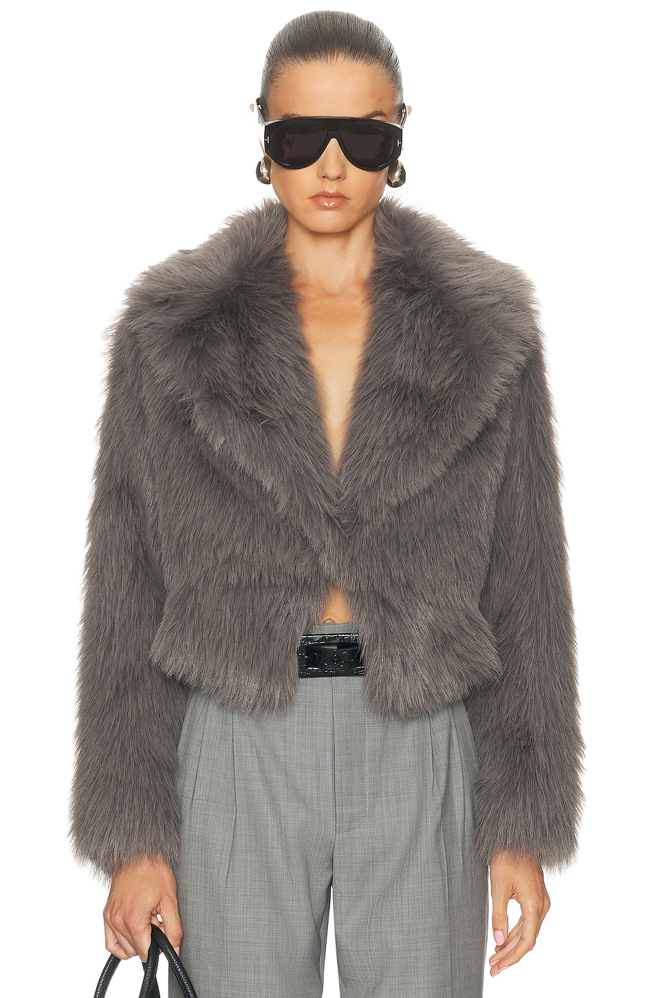 Image 1 of The Sei Faux Fur Bomber Jacket in Steel