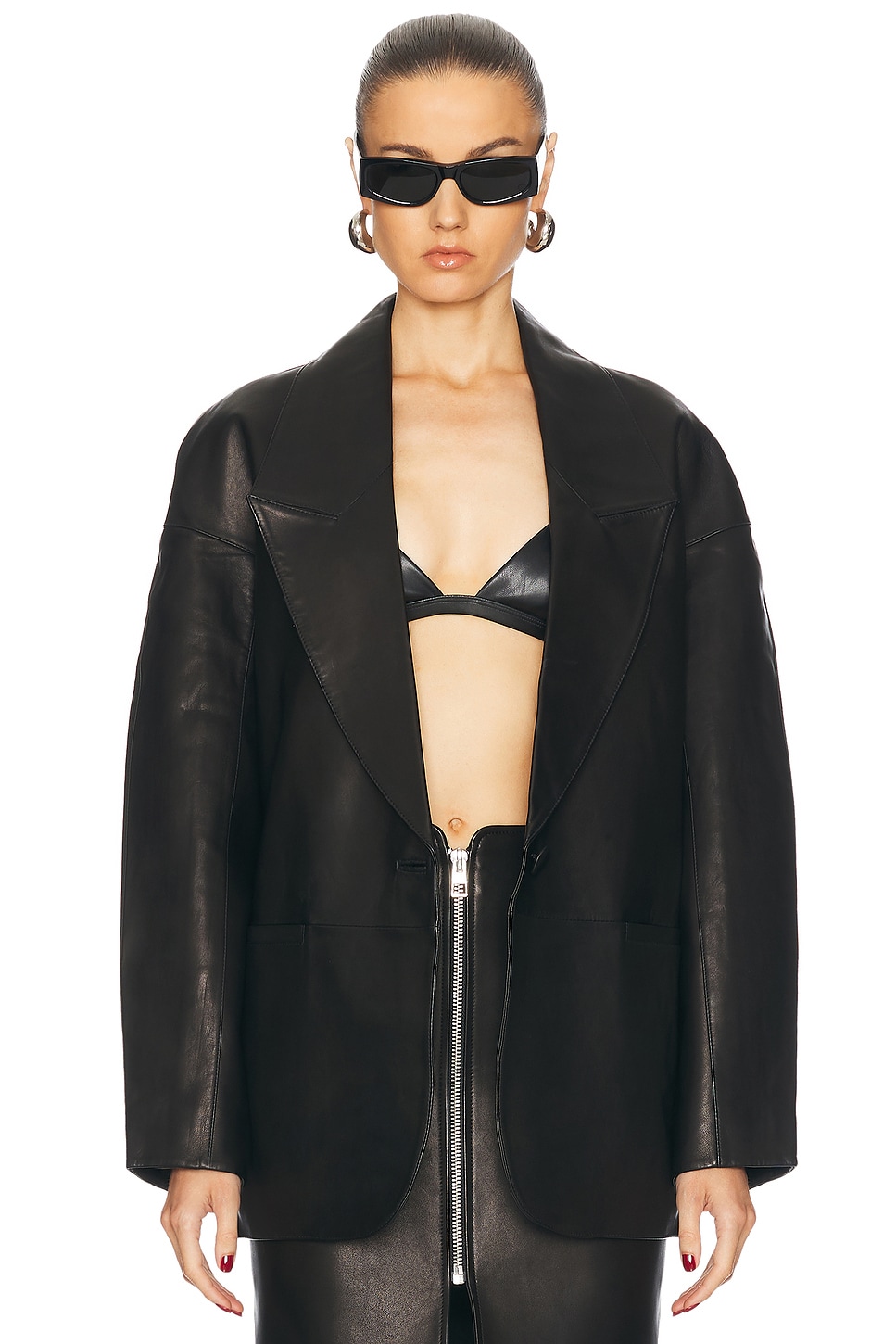 Image 1 of The Sei Slouchy Leather Blazer in Black