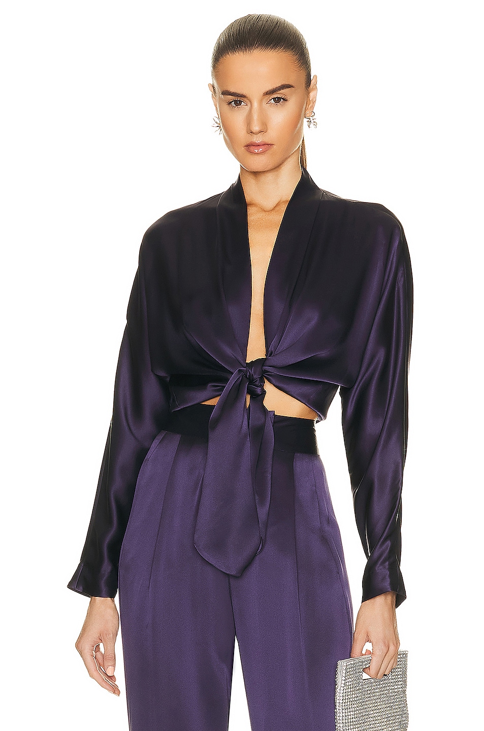 Image 1 of The Sei Long Sleeve Tie Front Blouse in Fig