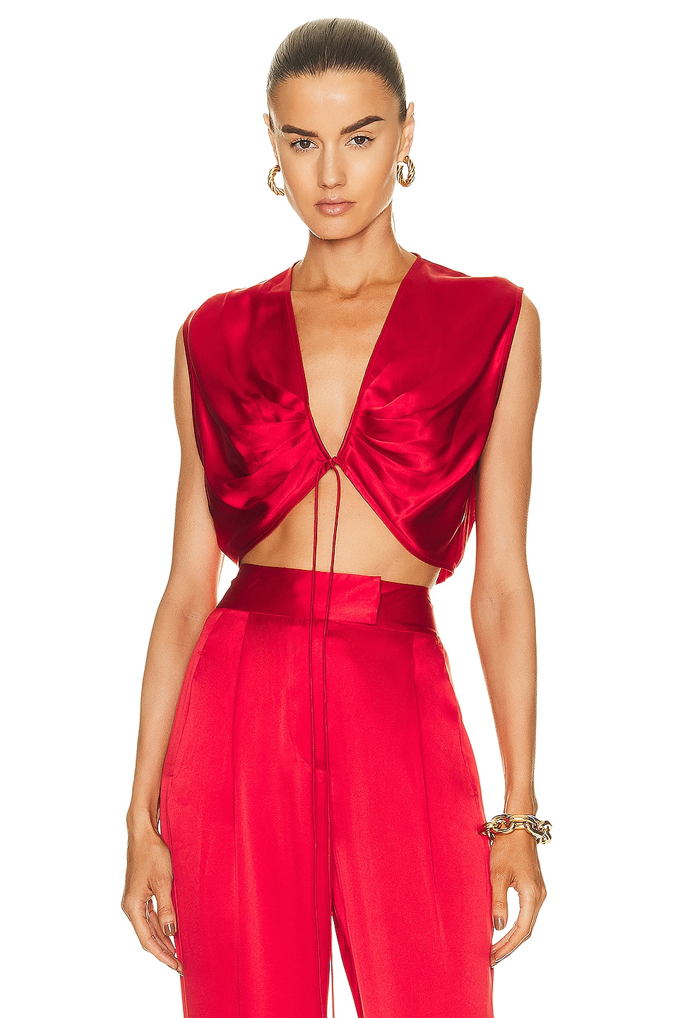 Image 1 of The Sei Draped Crop Top in Scarlet