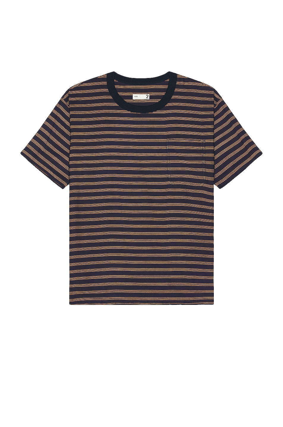 Image 1 of TS(S) Combination Horizontal Stripe Viscose*polyester Cloth Pocket T-shirt in NAVY