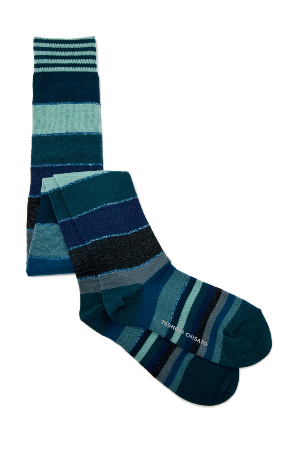 Image 1 of Tsumori Chisato Gradation Stripe Socks in Mint & Navy