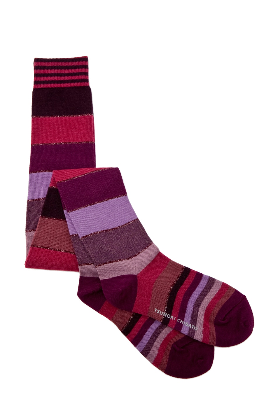 Image 1 of Tsumori Chisato Gradation Stripe Socks in Pink &  Purple