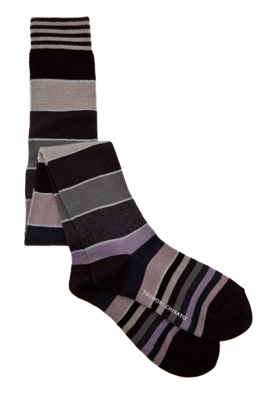 Image 1 of Tsumori Chisato Gradation Stripe Socks in Black & Lavender