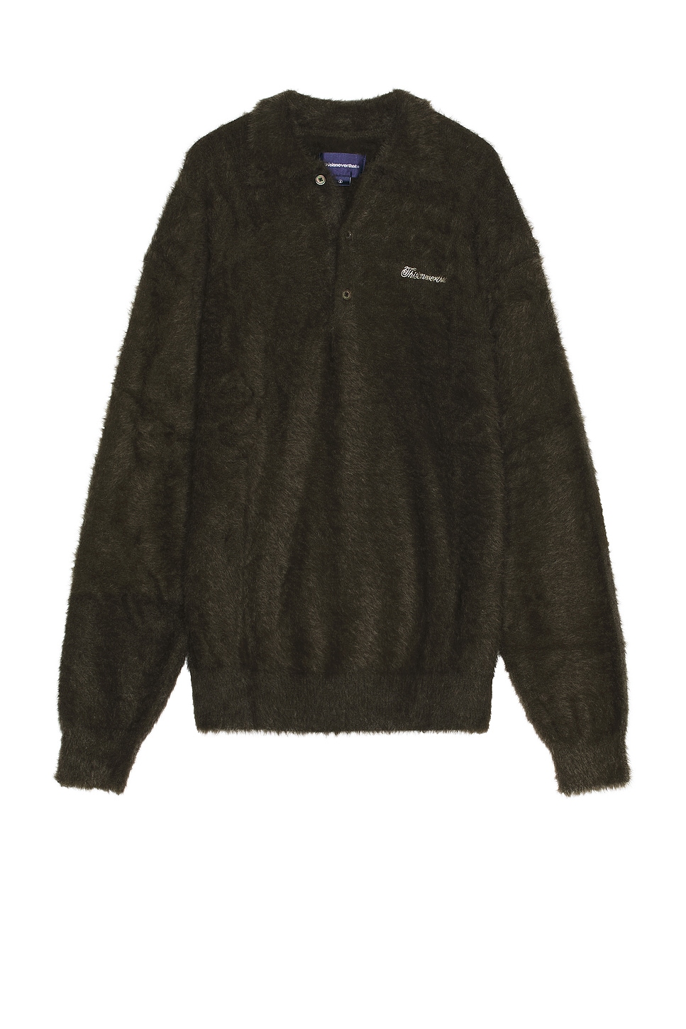 thisisneverthat Logo Shaggy Knit Polo in Dark Green