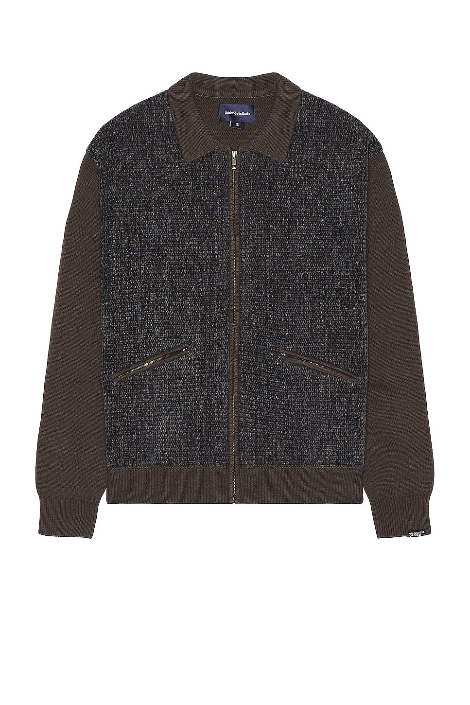 Image 1 of thisisneverthat Velvet Knit Zip Polo in Brown