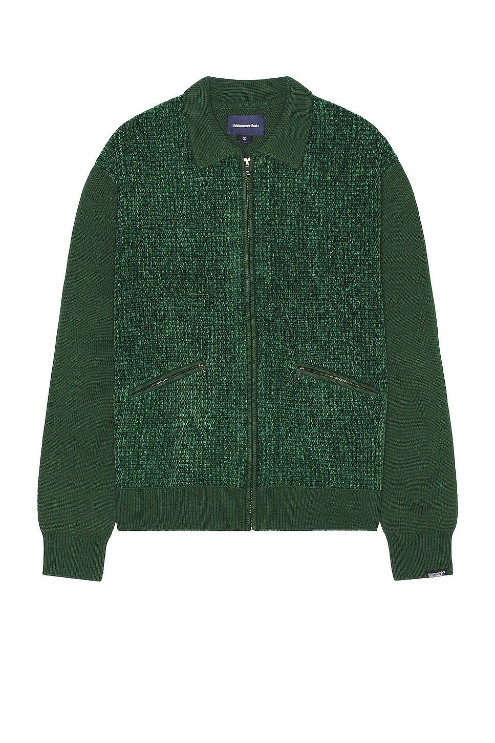 Image 1 of thisisneverthat Velvet Knit Zip Polo in Green
