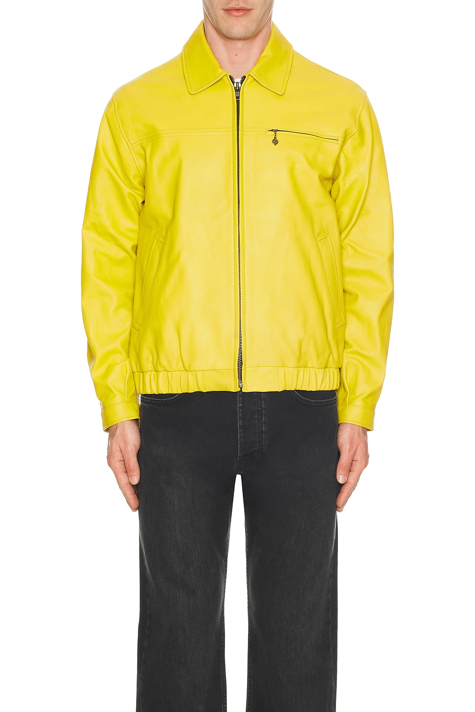 Image 1 of thisisneverthat Leather Harrington Jacket in Yellow
