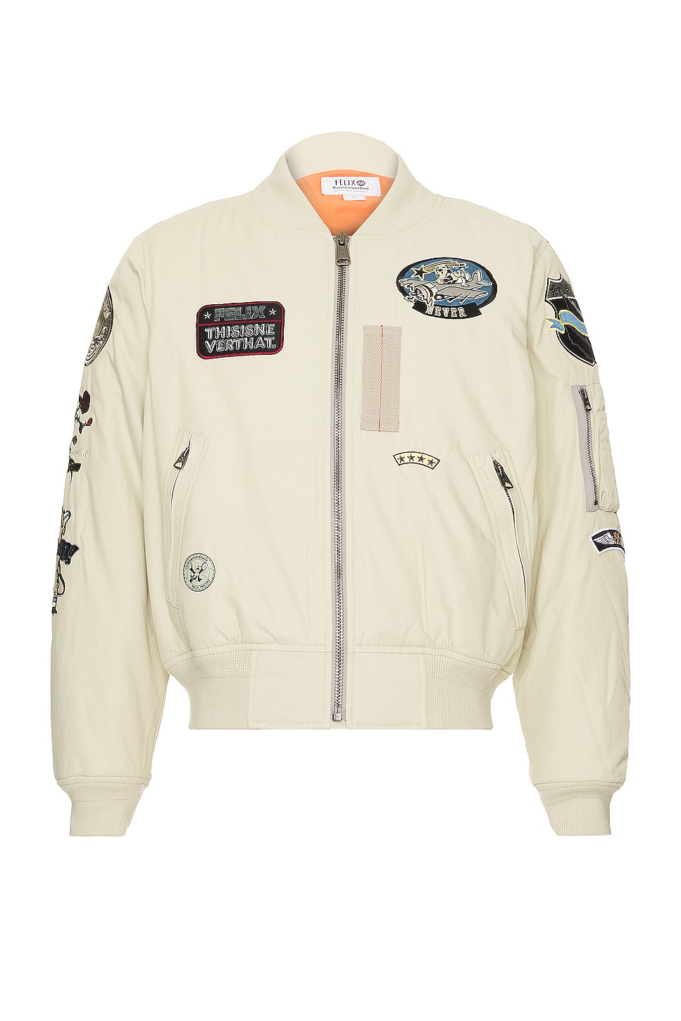 Image 1 of thisisneverthat x Felix The Cat Bomber Jacket in Light Beige