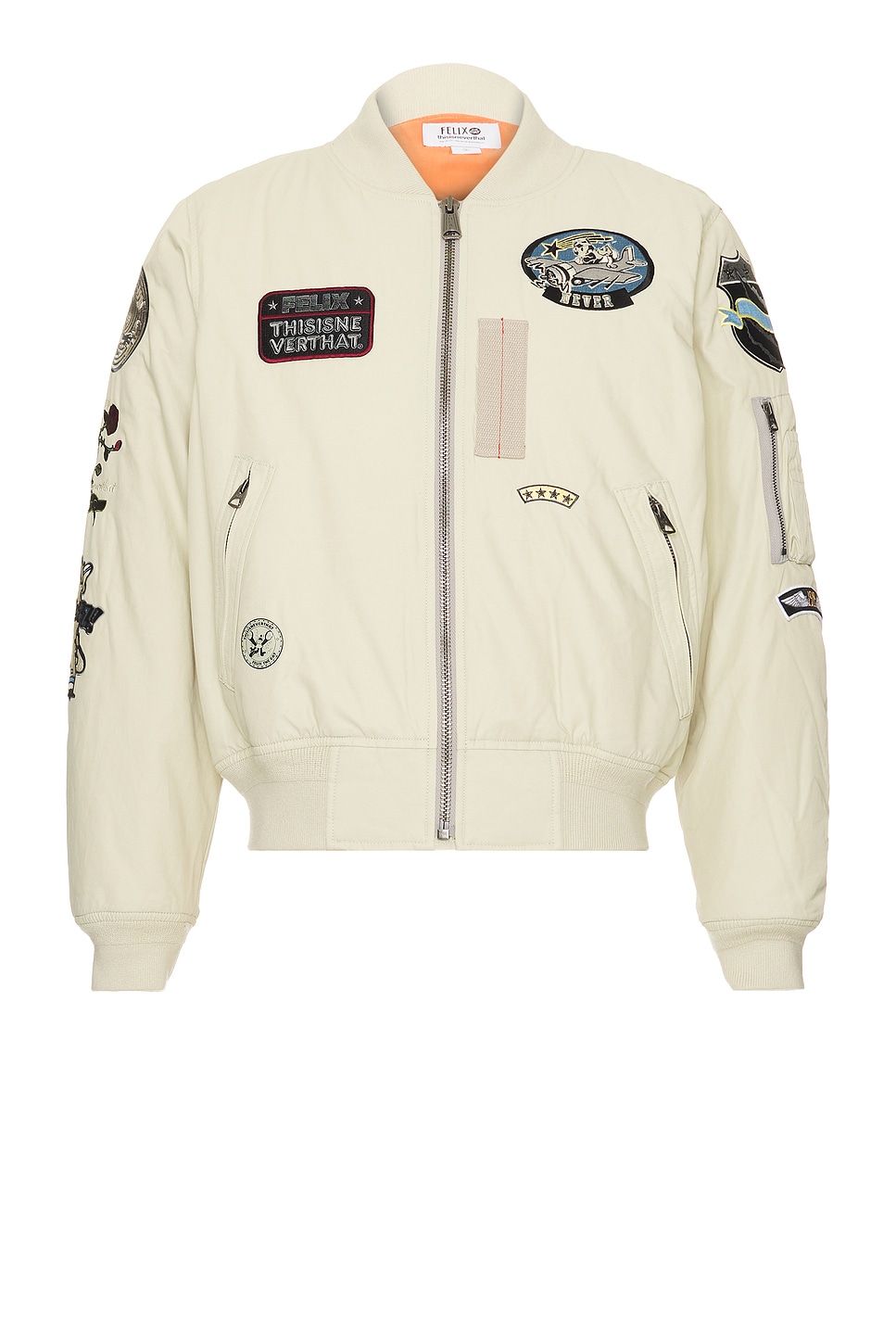 Image 1 of thisisneverthat x Felix The Cat Bomber Jacket in Light Beige