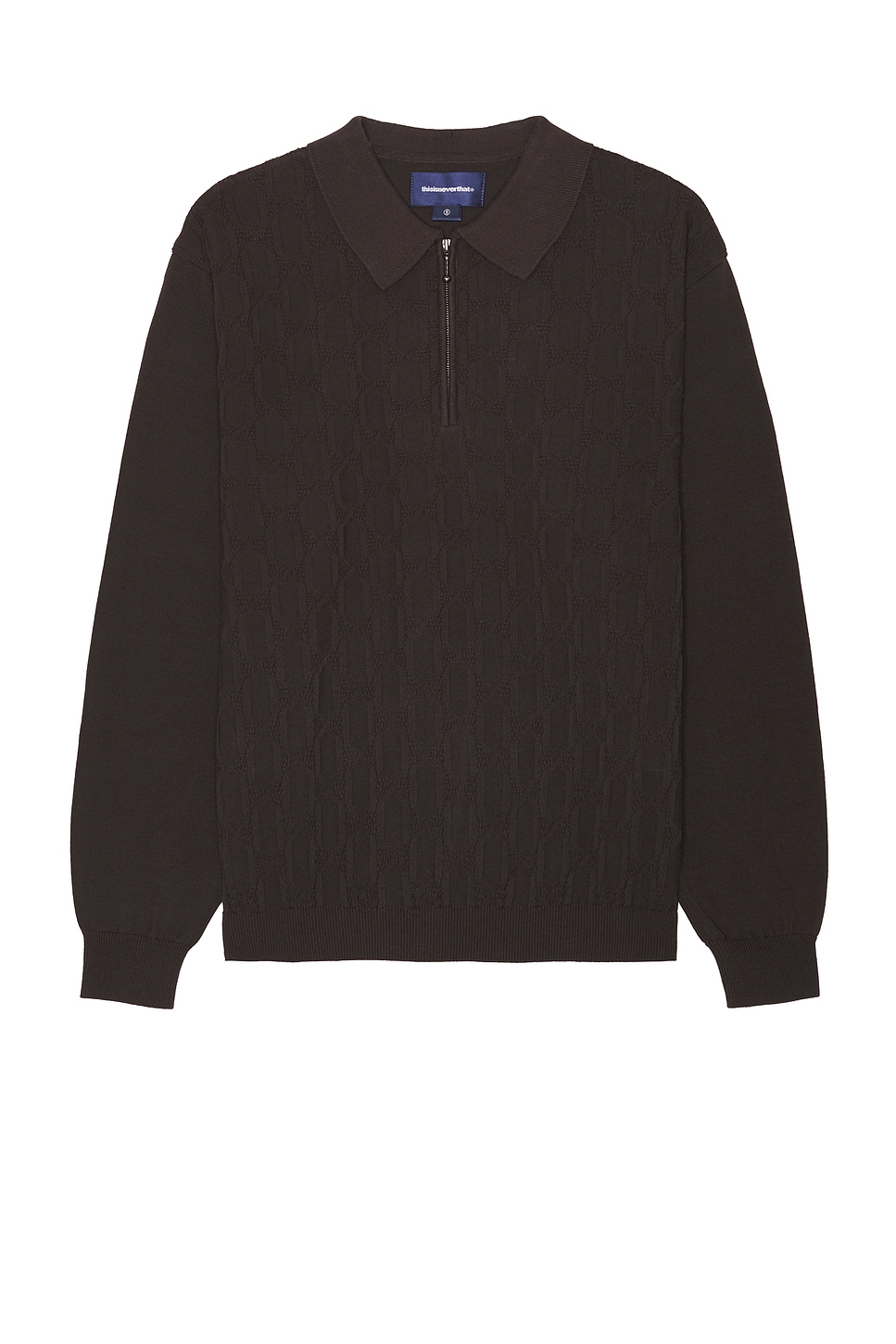 Image 1 of thisisneverthat Cable Knit Zip Polo in Brown